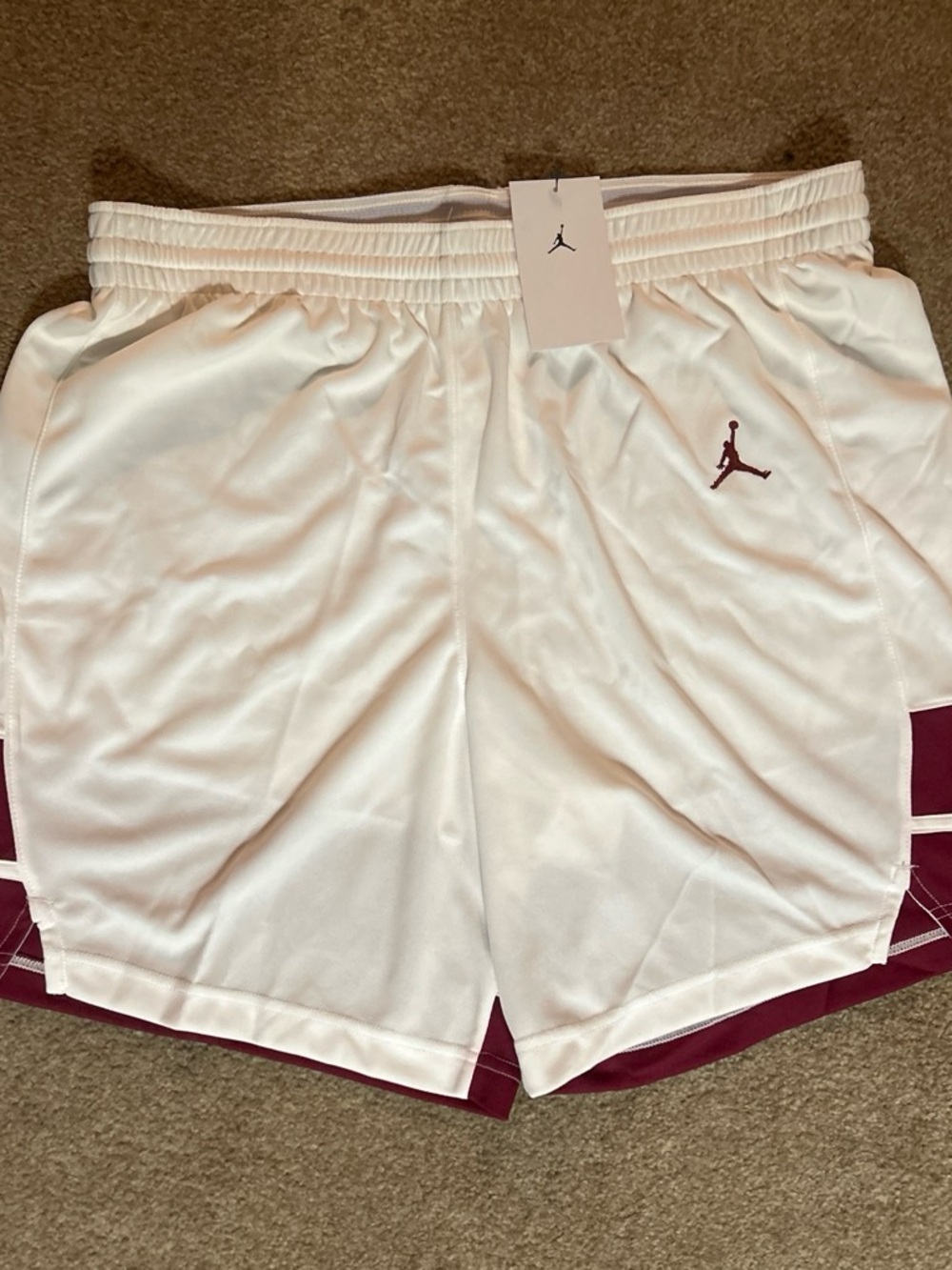 Jordan Men’s White and Burgundy Athletic Shorts
